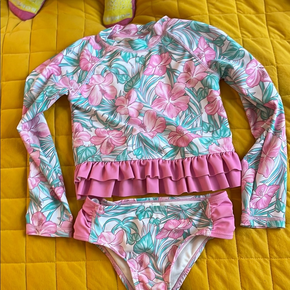 Tommy Bahama Pink and Green Rashguard Swim Set